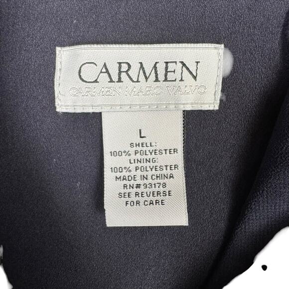 Carmen Marc Valvo Navy Sheer Chiffon Long Sleeve Button Up Business Blouse - Picture 12 of 13